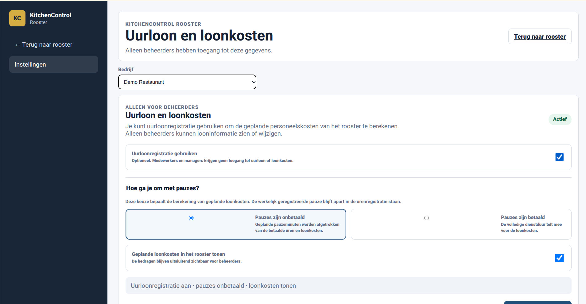 Instellingen voor uurloon en loonkosten