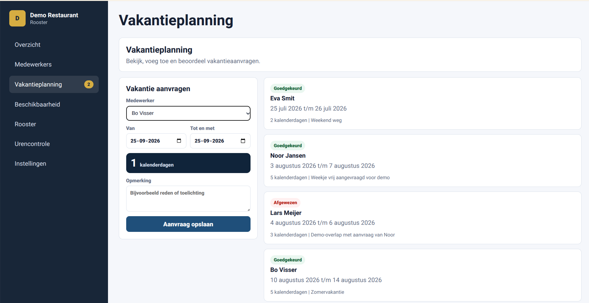 Vakantieplanning en vakantieaanvragen